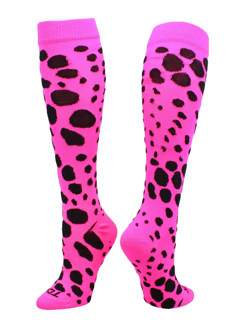 TCK Krazisox - Leopard Over the Calf Socks (Hot Pink/Black, Small) - Image 1